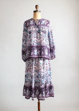 Vintage 1970s Purple Paisley Indian Cotton Dress Set