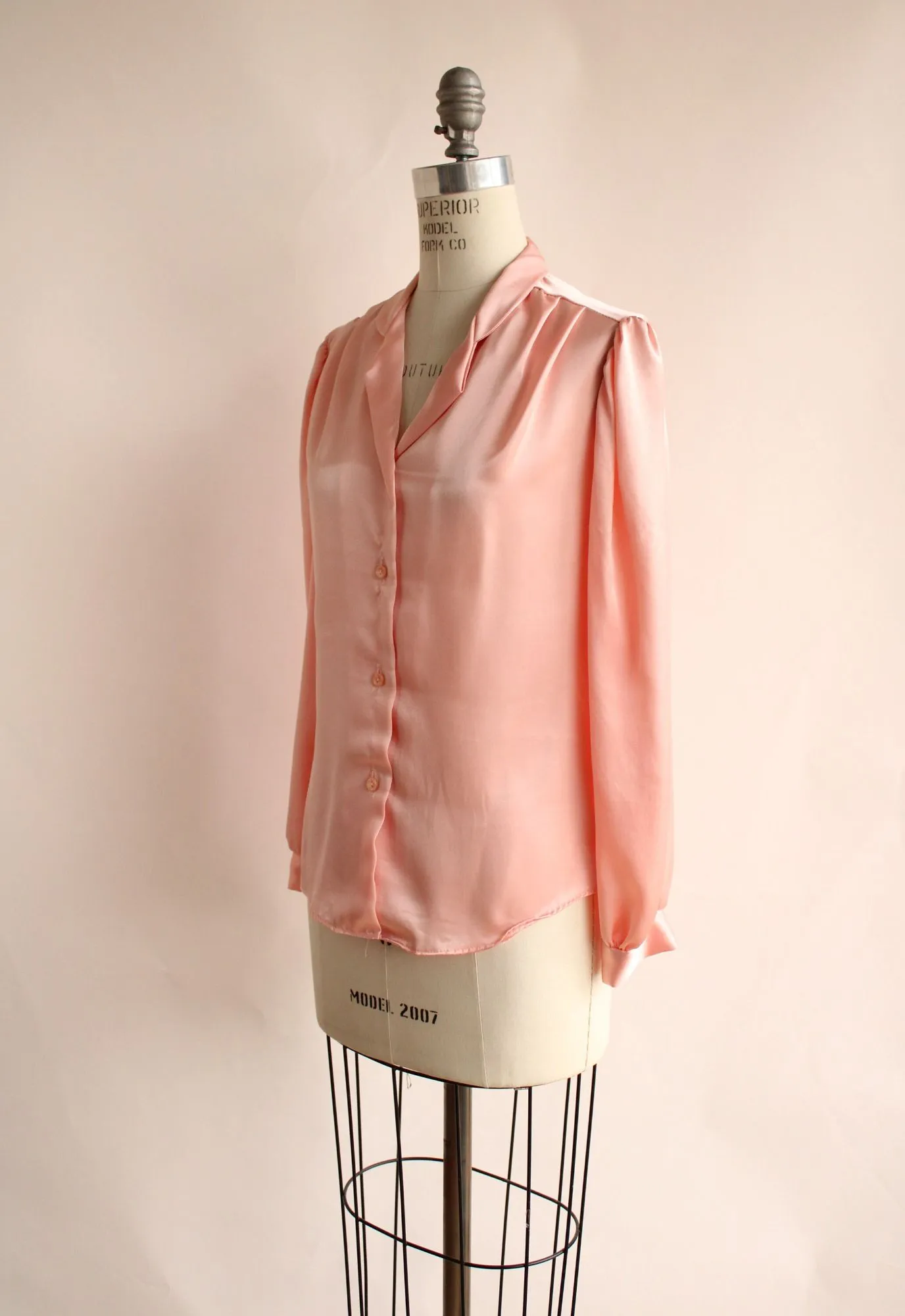 Vintage 1980s Pink Satin Button Up Blouse