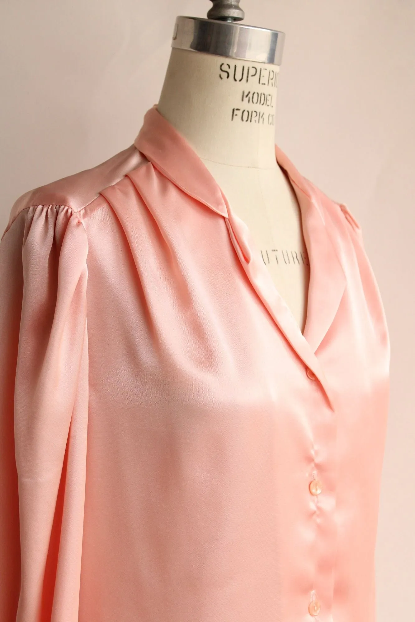 Vintage 1980s Pink Satin Button Up Blouse