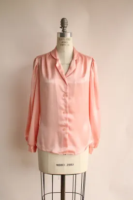 Vintage 1980s Pink Satin Button Up Blouse