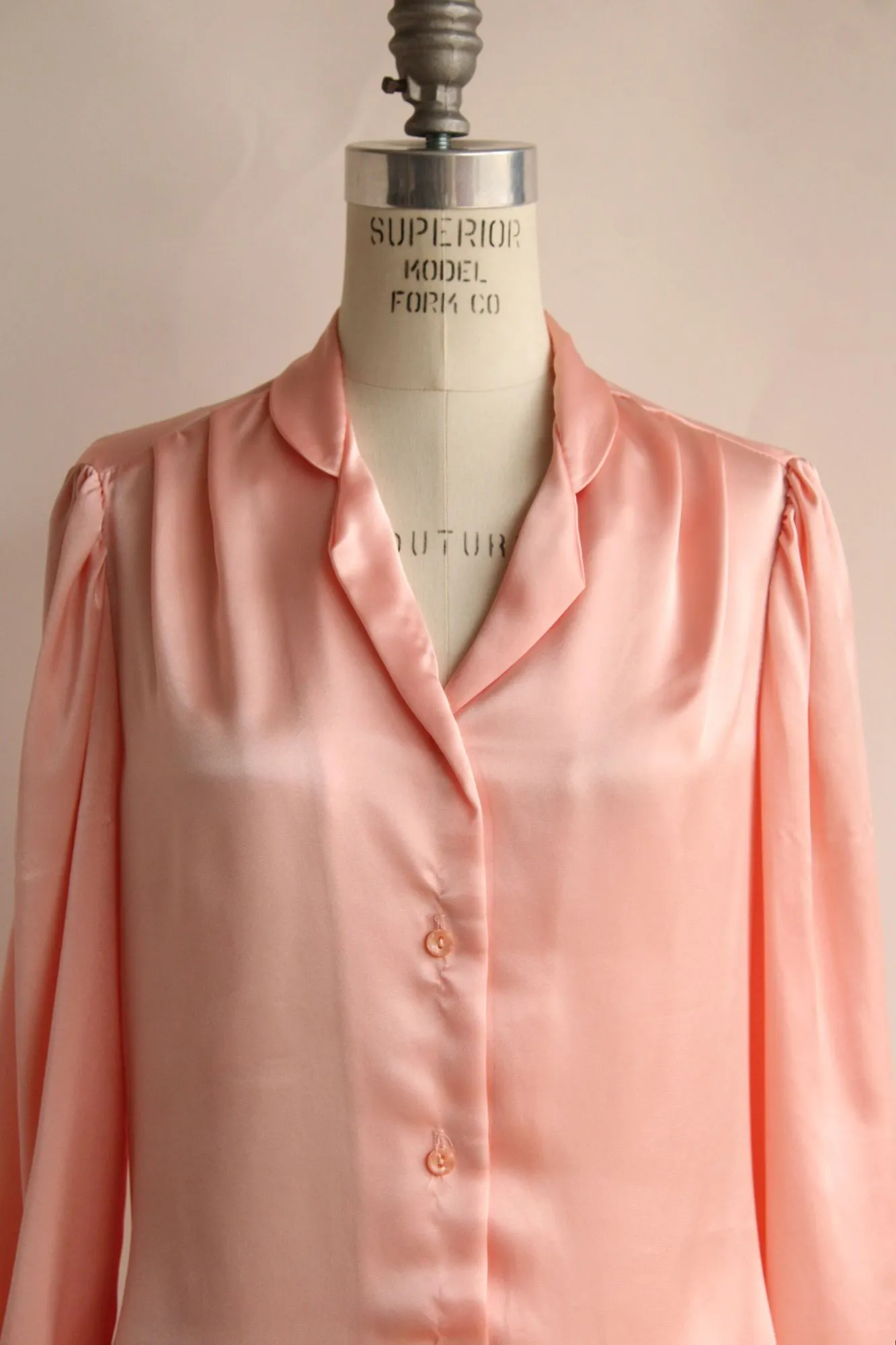 Vintage 1980s Pink Satin Button Up Blouse