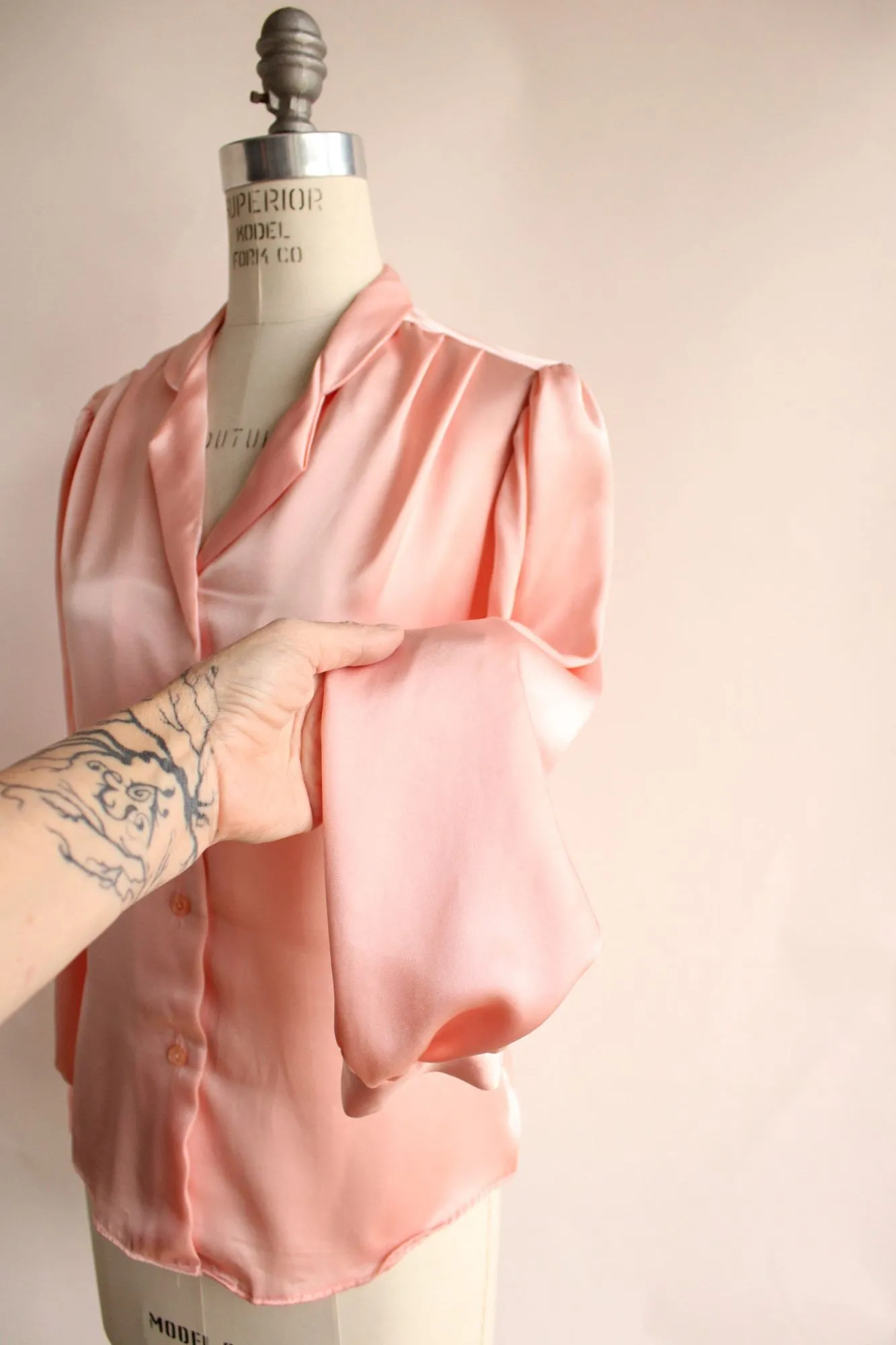 Vintage 1980s Pink Satin Button Up Blouse