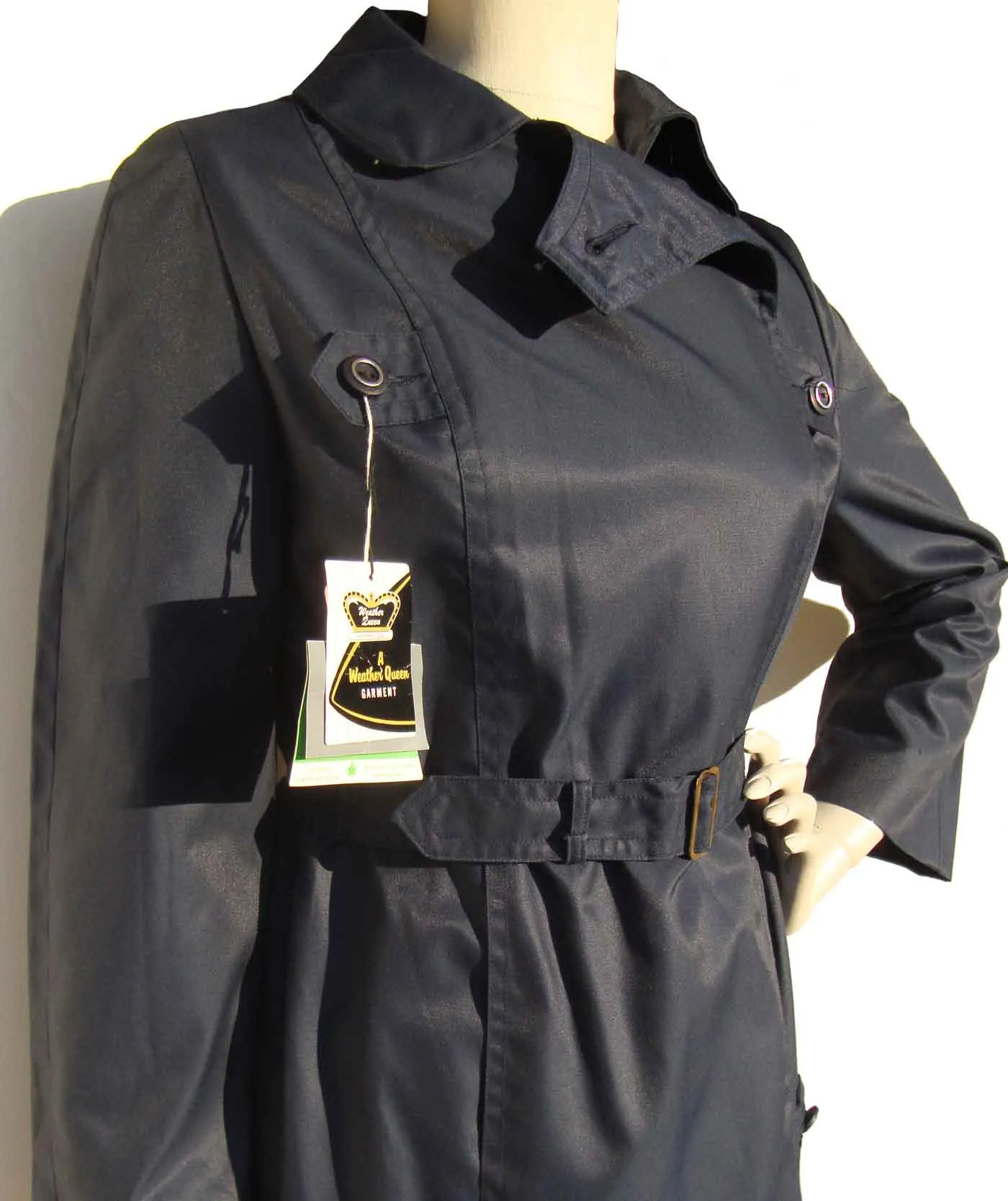 Vintage 60s Navy Trench Coat Deadstock w/ Tags Weather Queen – S / M