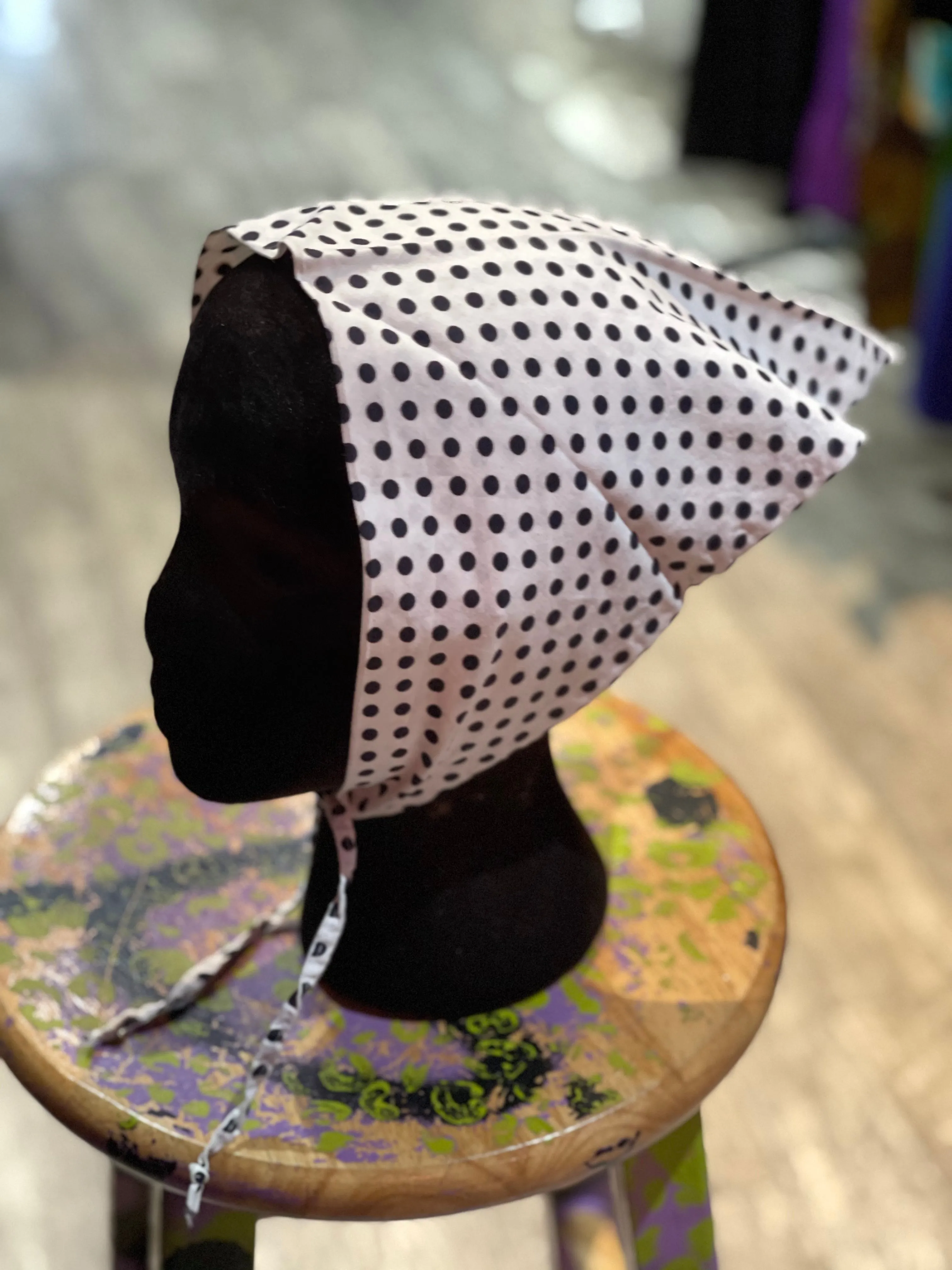 Vintage 70s Polka Dot Print Head Scarf Bandana