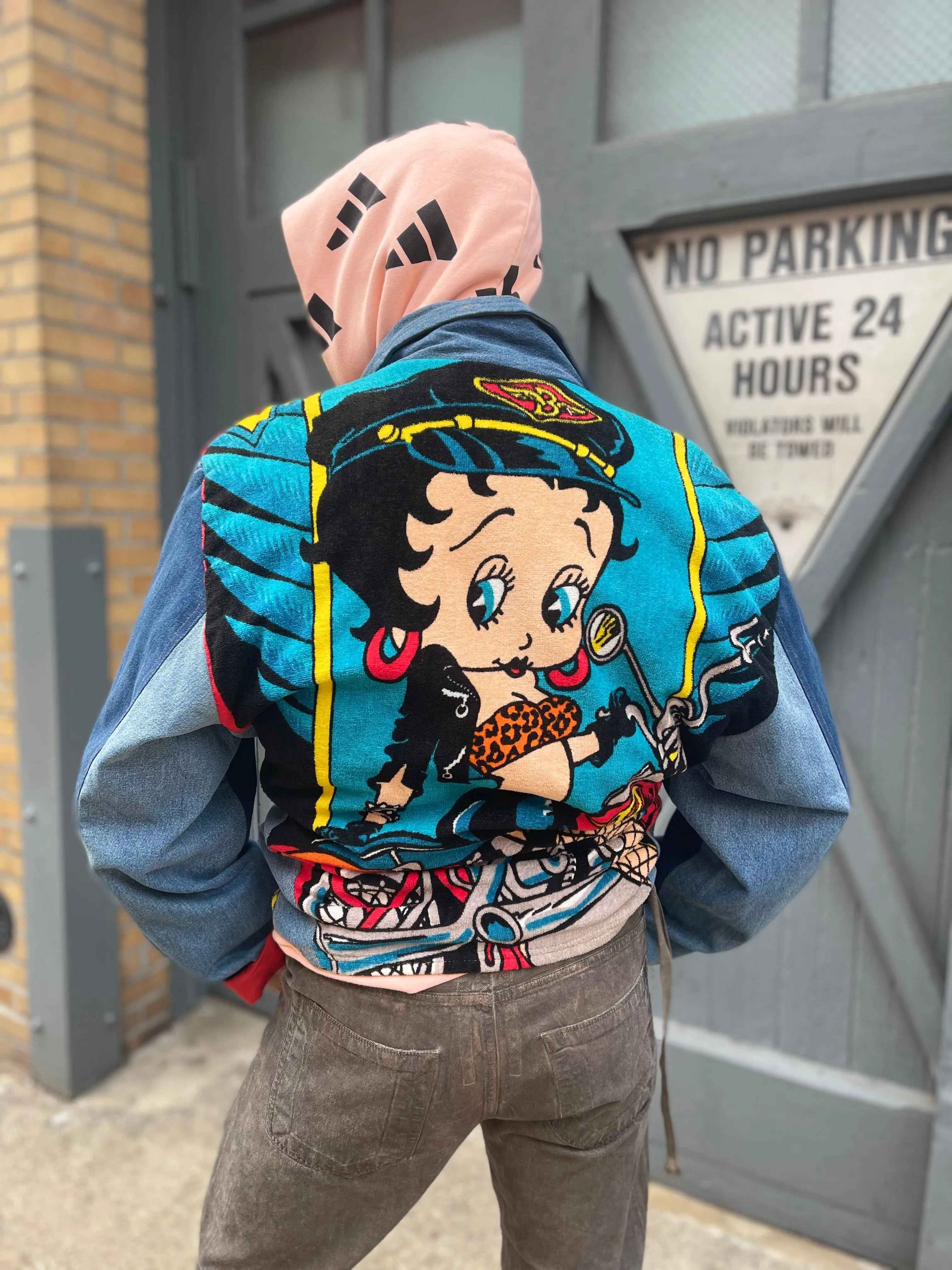 Vintage 80s Patchwork Biker Boop Jean Jacket