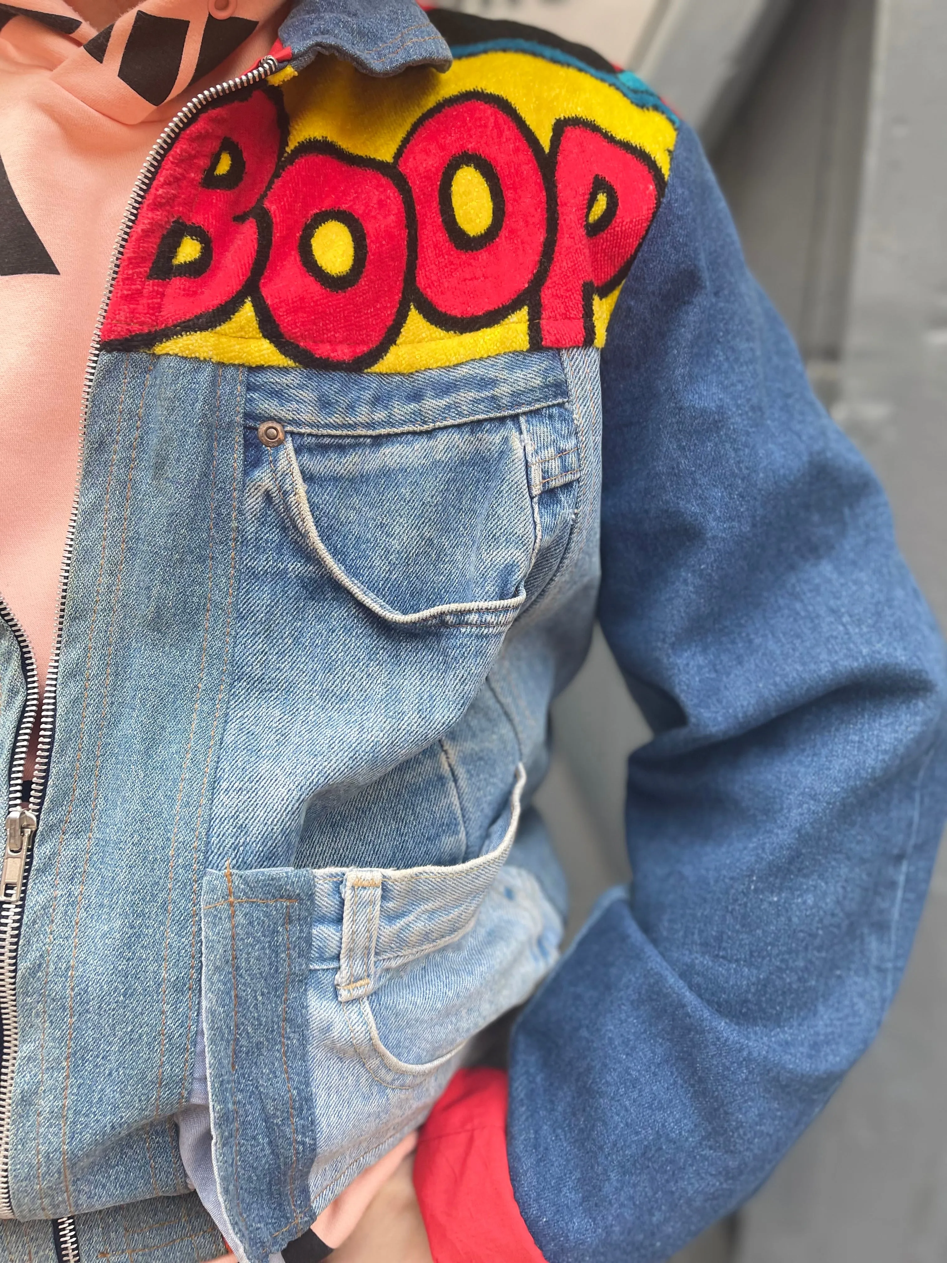 Vintage 80s Patchwork Biker Boop Jean Jacket