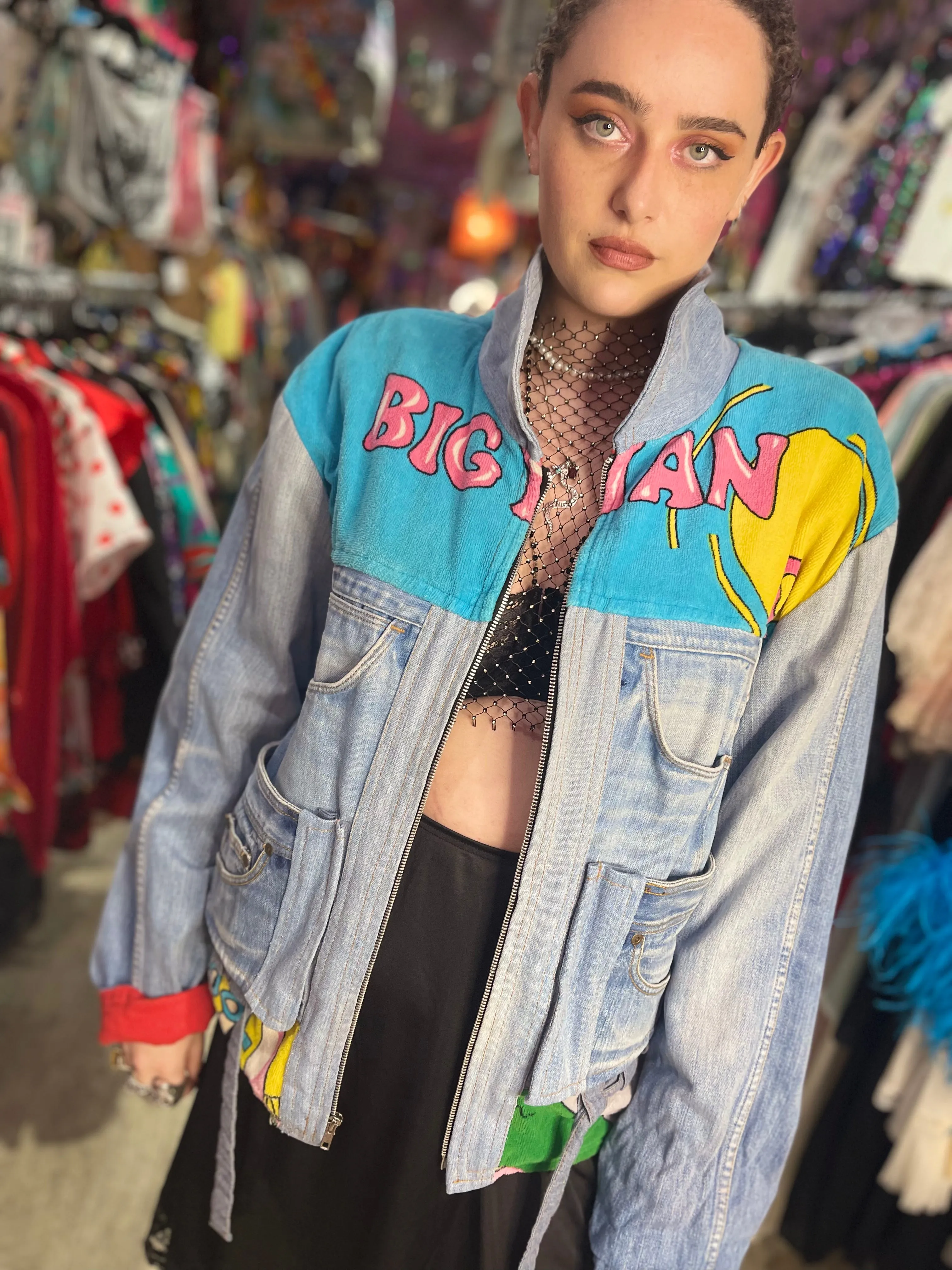 Vintage 80s Patchwork Pink Panther Jean Jacket