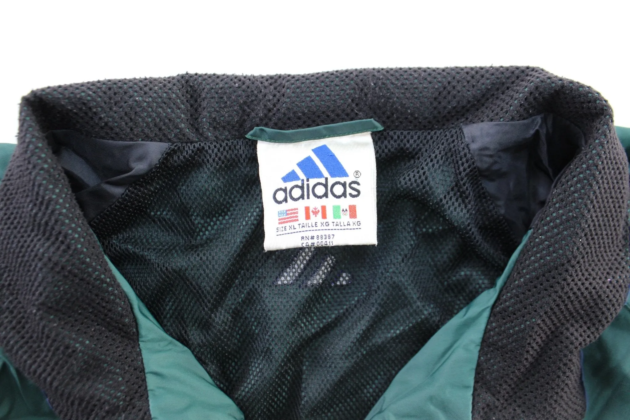 Vintage Adidas Embroidered Logo Green & White Striped Zip Up Jacket