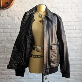 Vintage Black Leather Biker Bomber Jacket Minimalist Grunge Oversize Coat Jacket