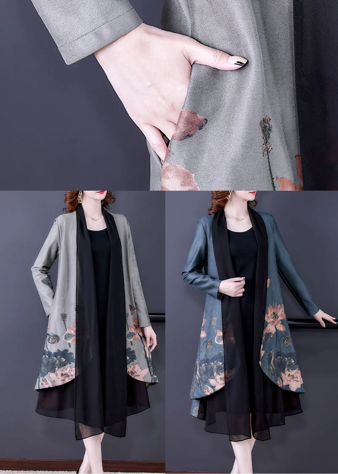 Vintage Blue Asymmetrical Tulle Patchwork Loose Cardigans Long Sleeve