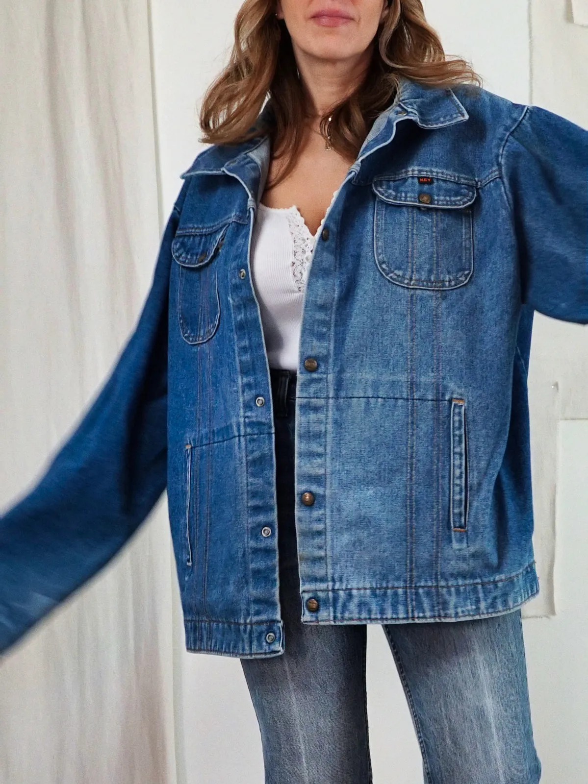 Vintage Boxy Denim Snap Button Jacket