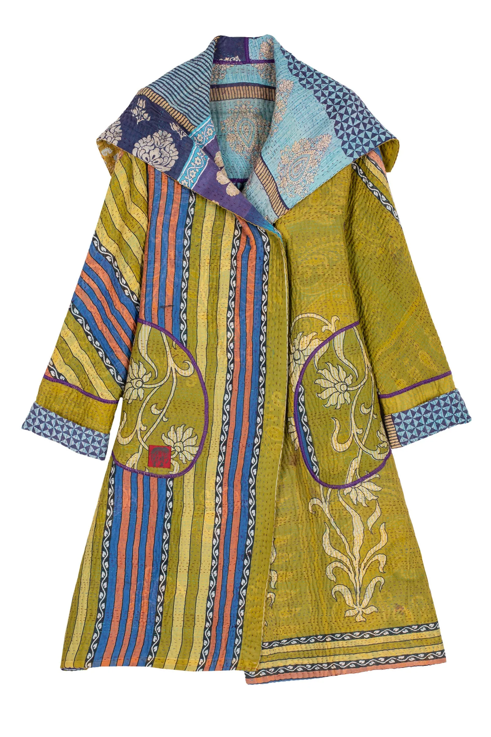 VINTAGE COTTON KANTHA A-LINE COAT - cv4309-0050a -