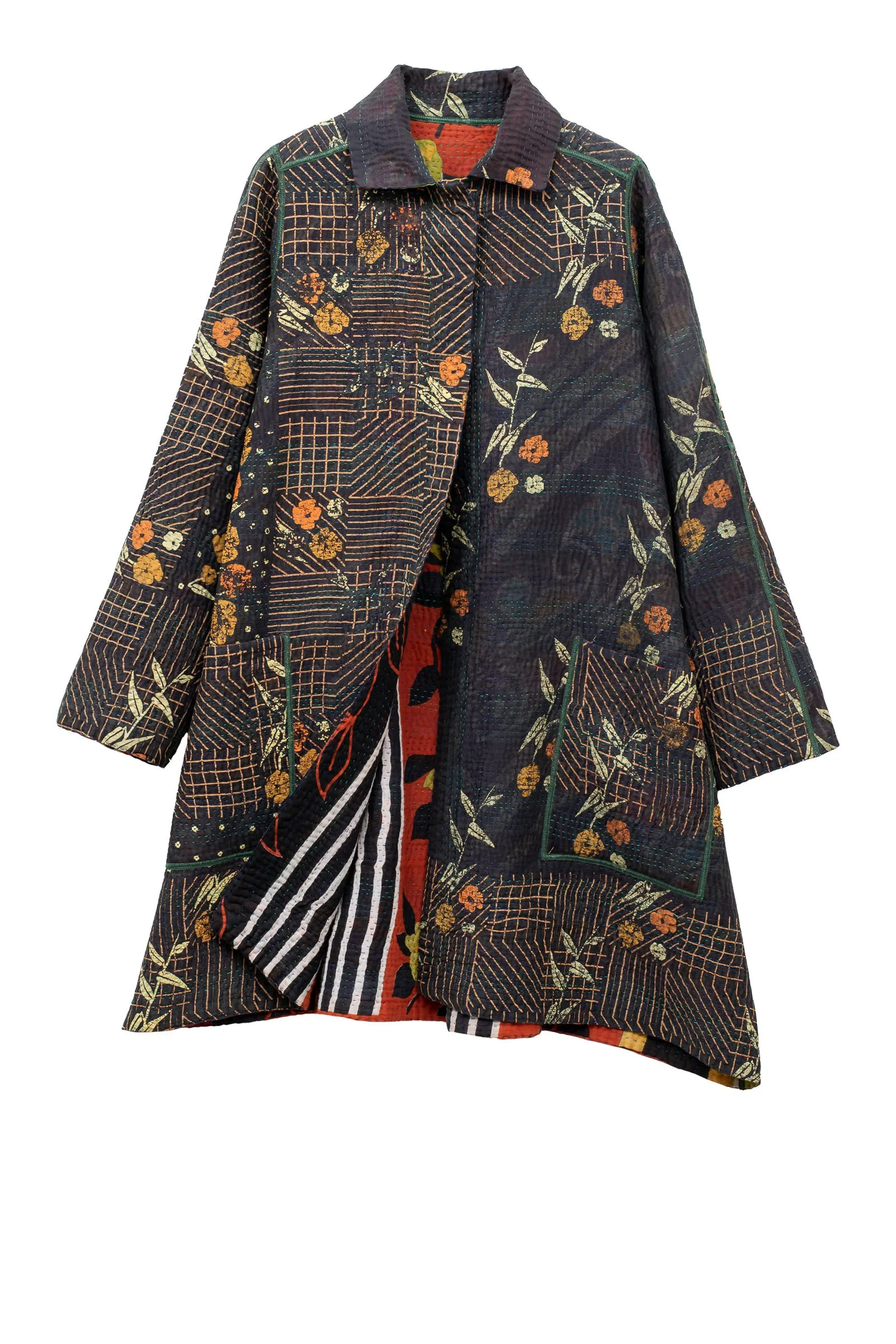 VINTAGE COTTON KANTHA A-LINE DUSTER (311) COAT