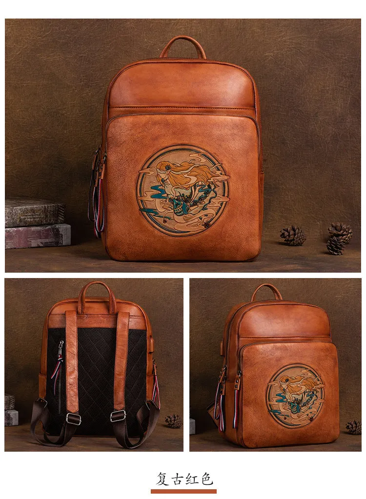 Vintage Cowhide Handmade Leather Laptop Backpack 9772