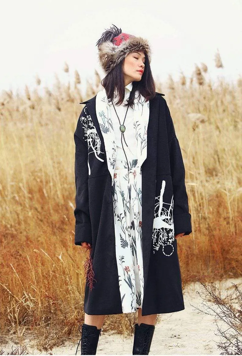 Vintage Embroidered Hooded Woolen Coat | Mandala