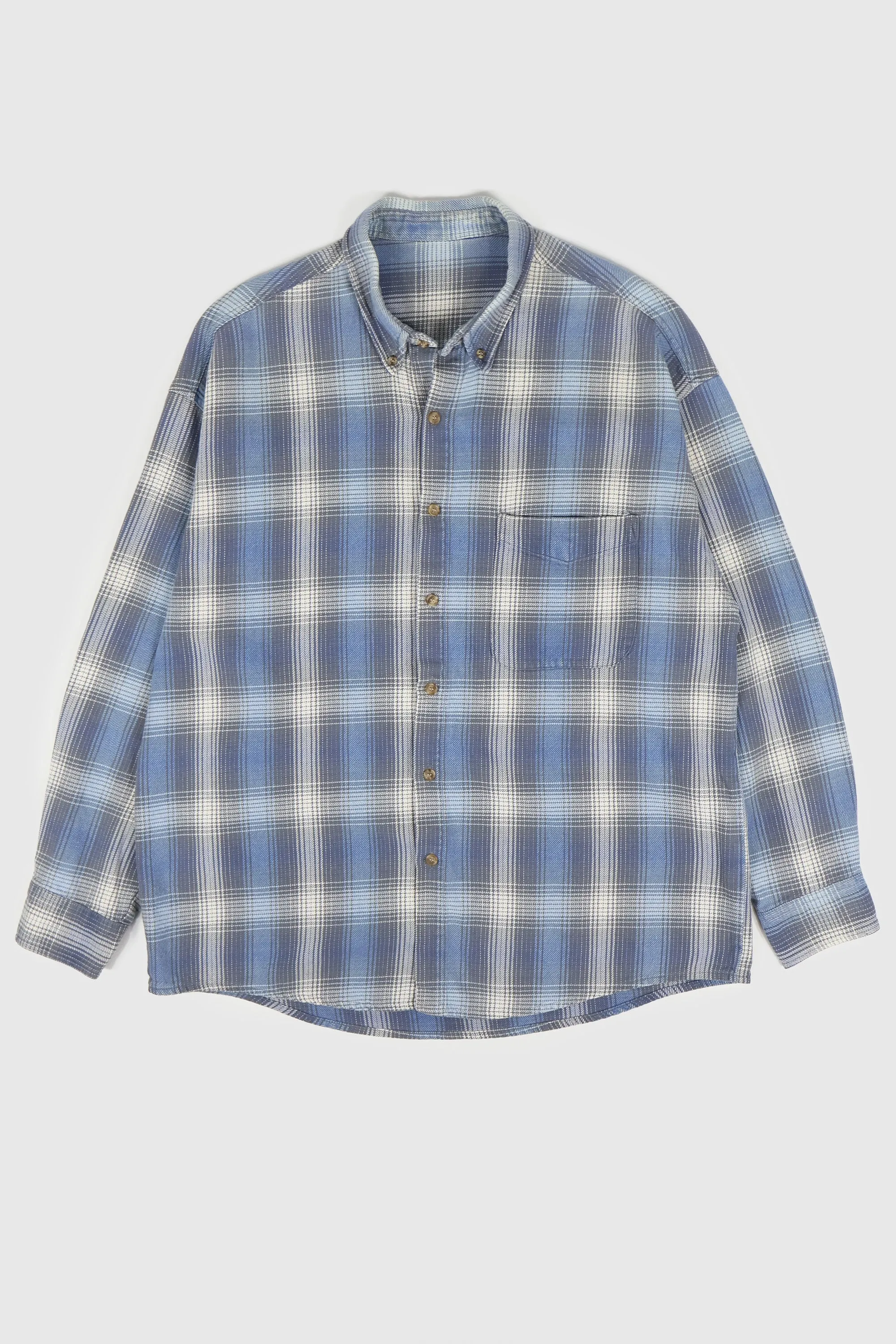 Vintage Faded Blue Plaid Button-Down Shirt