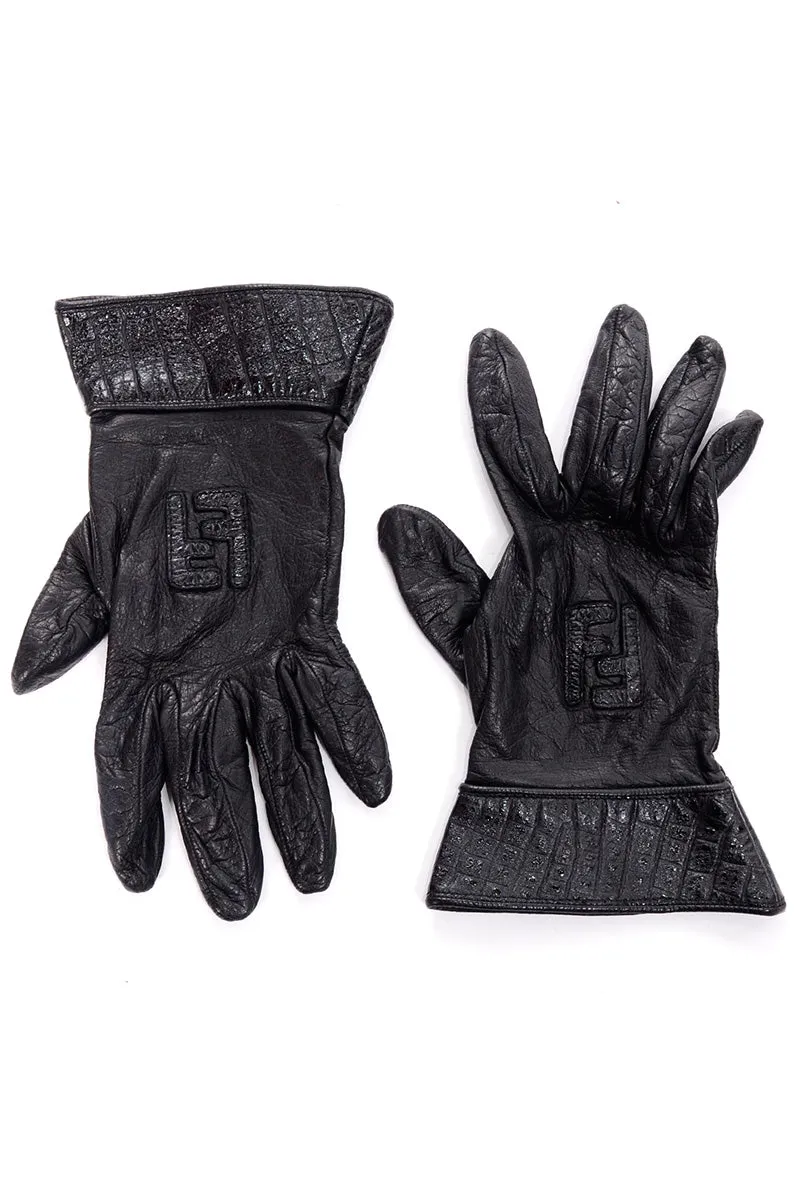 Vintage Fendi Black Leather Ladies Gauntlet Gloves