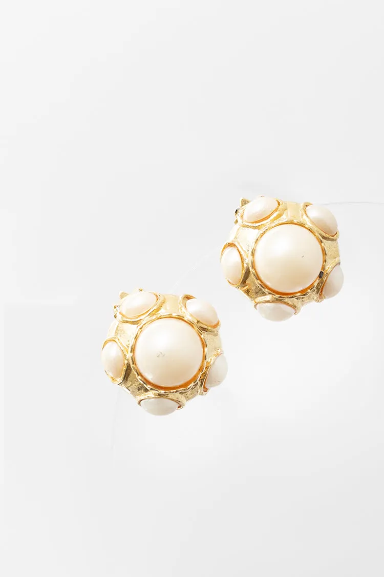 Vintage Gold Pearl Clip-On Earrings