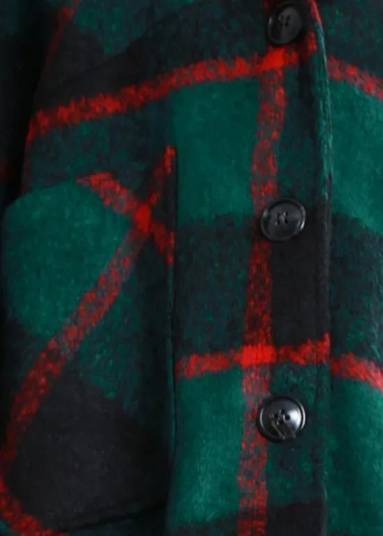 vintage green plaid Woolen Coat Women plus size Winter coat women coats Notched Button