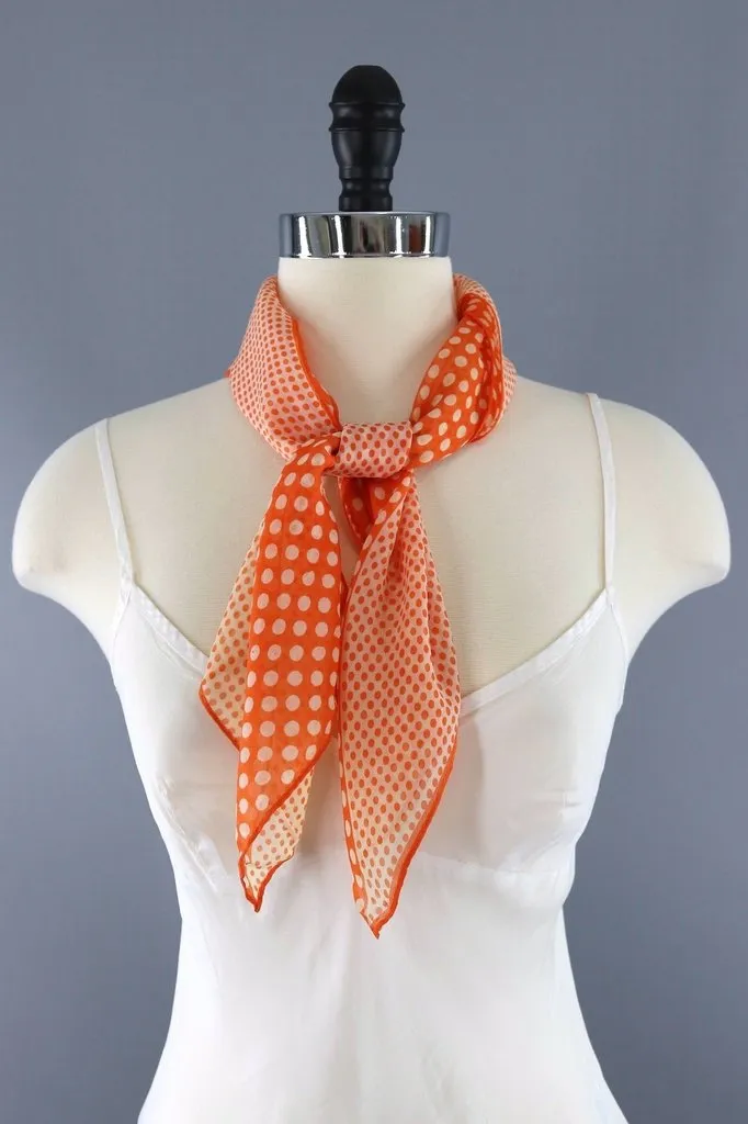 Vintage Orange Silk Chiffon Scarf