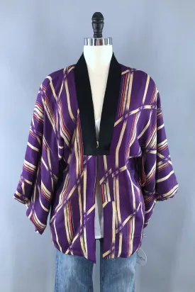 Vintage Purple Padded Silk Kimono Cardigan