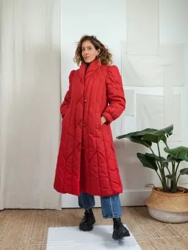 Vintage Red Quilted Long Coat