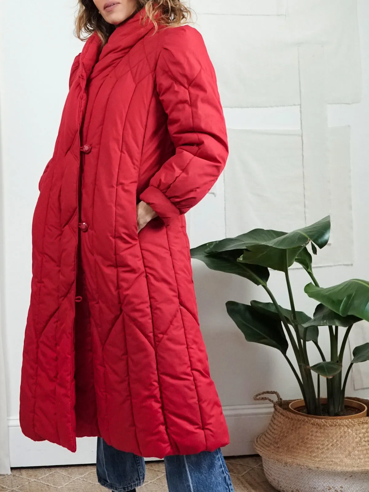 Vintage Red Quilted Long Coat