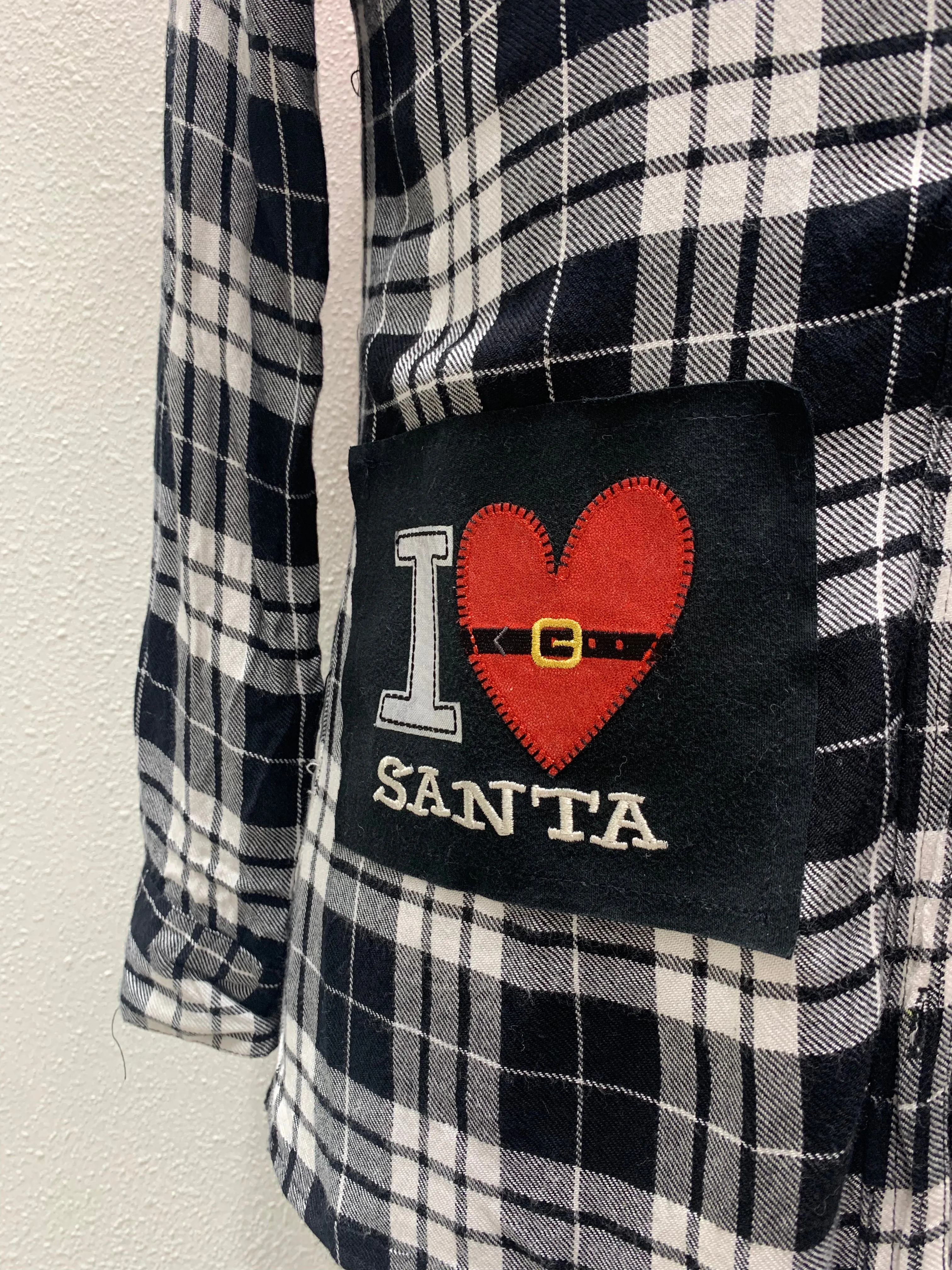 Vintage Repurposed I Love Santa Flannel