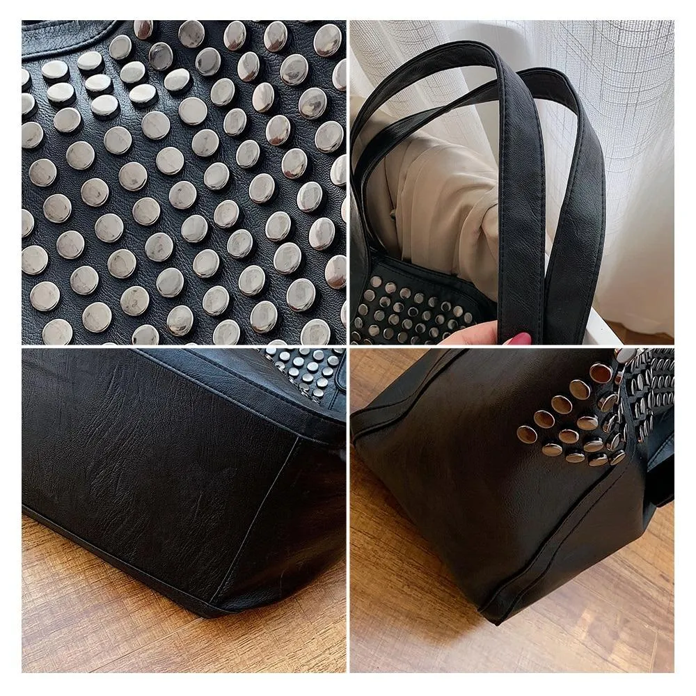 Vintage Rivets Accented Large Capacity Tote Bag