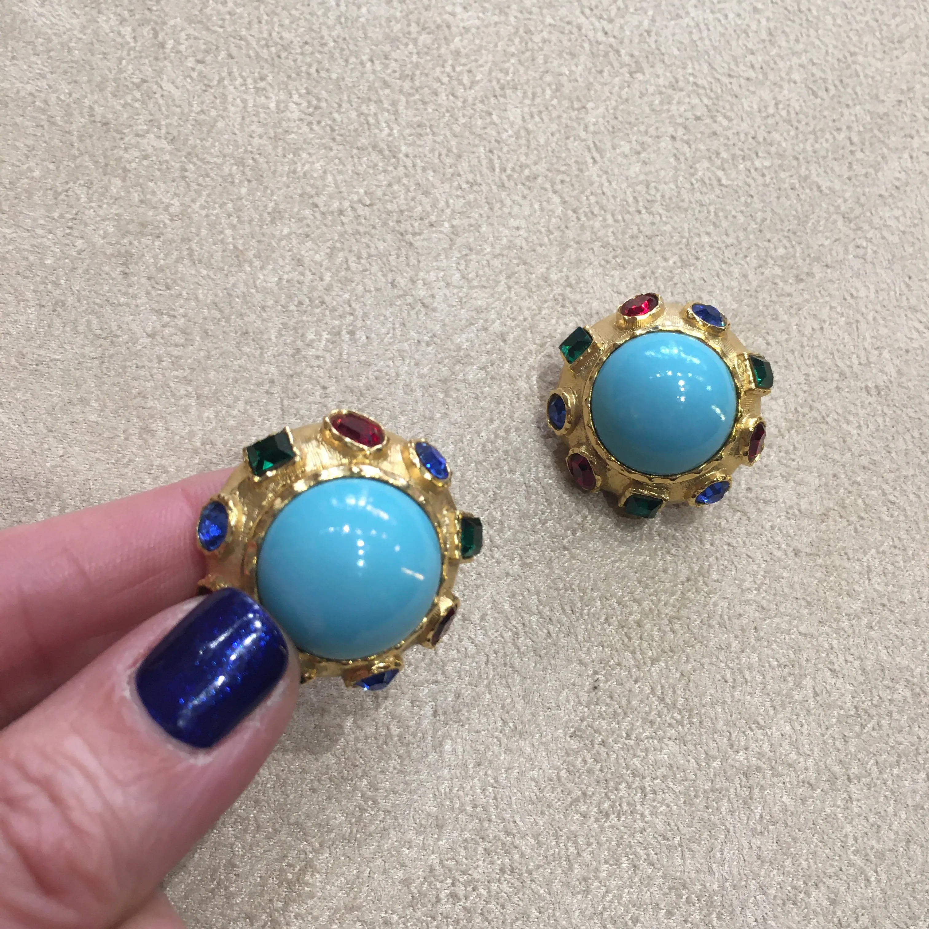 Vintage round multi colour turquoise clip on earrings