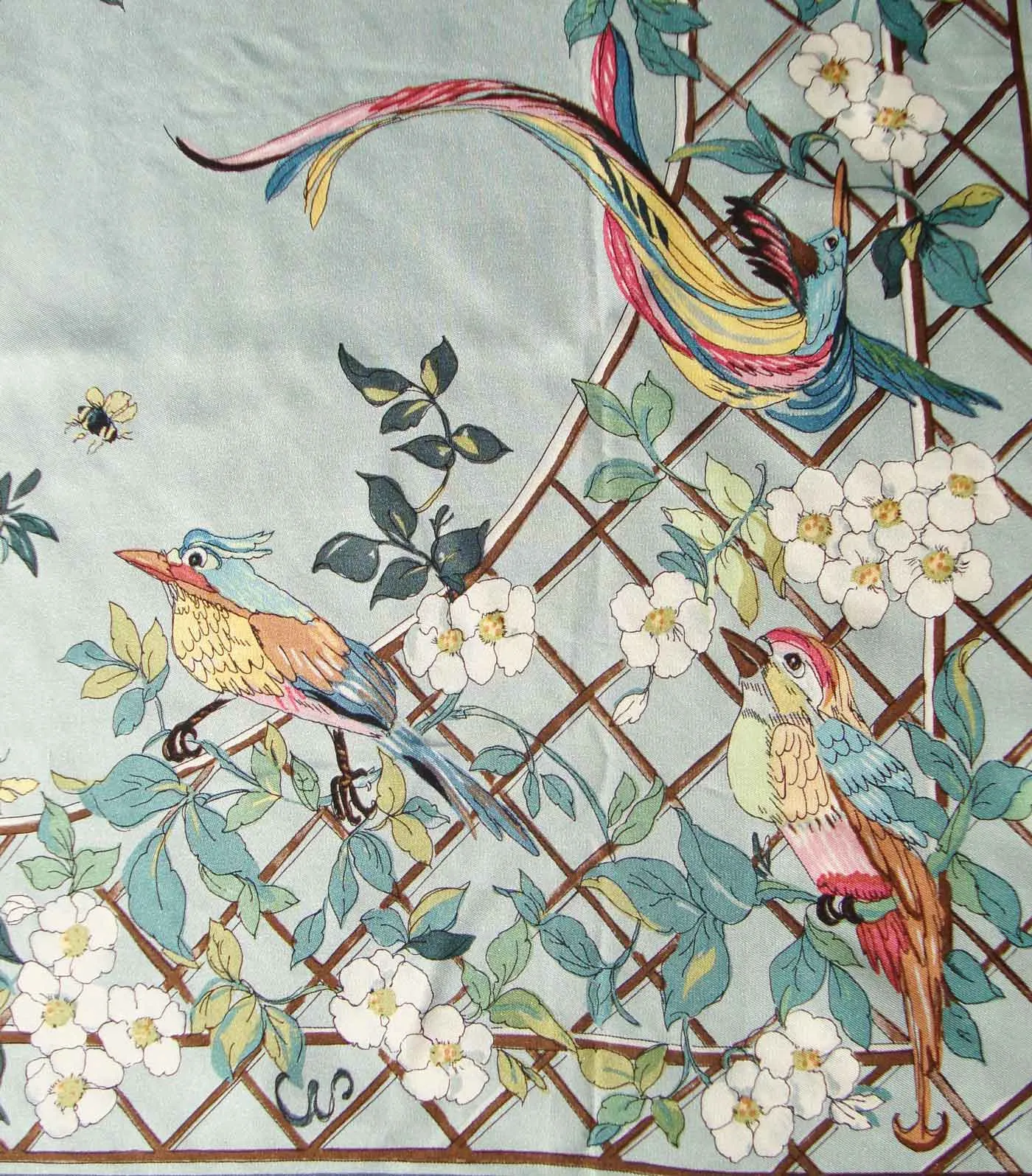 Vintage Silk Scarf Exotic Birds & Insects by Diane Voyentzie 35 x 35