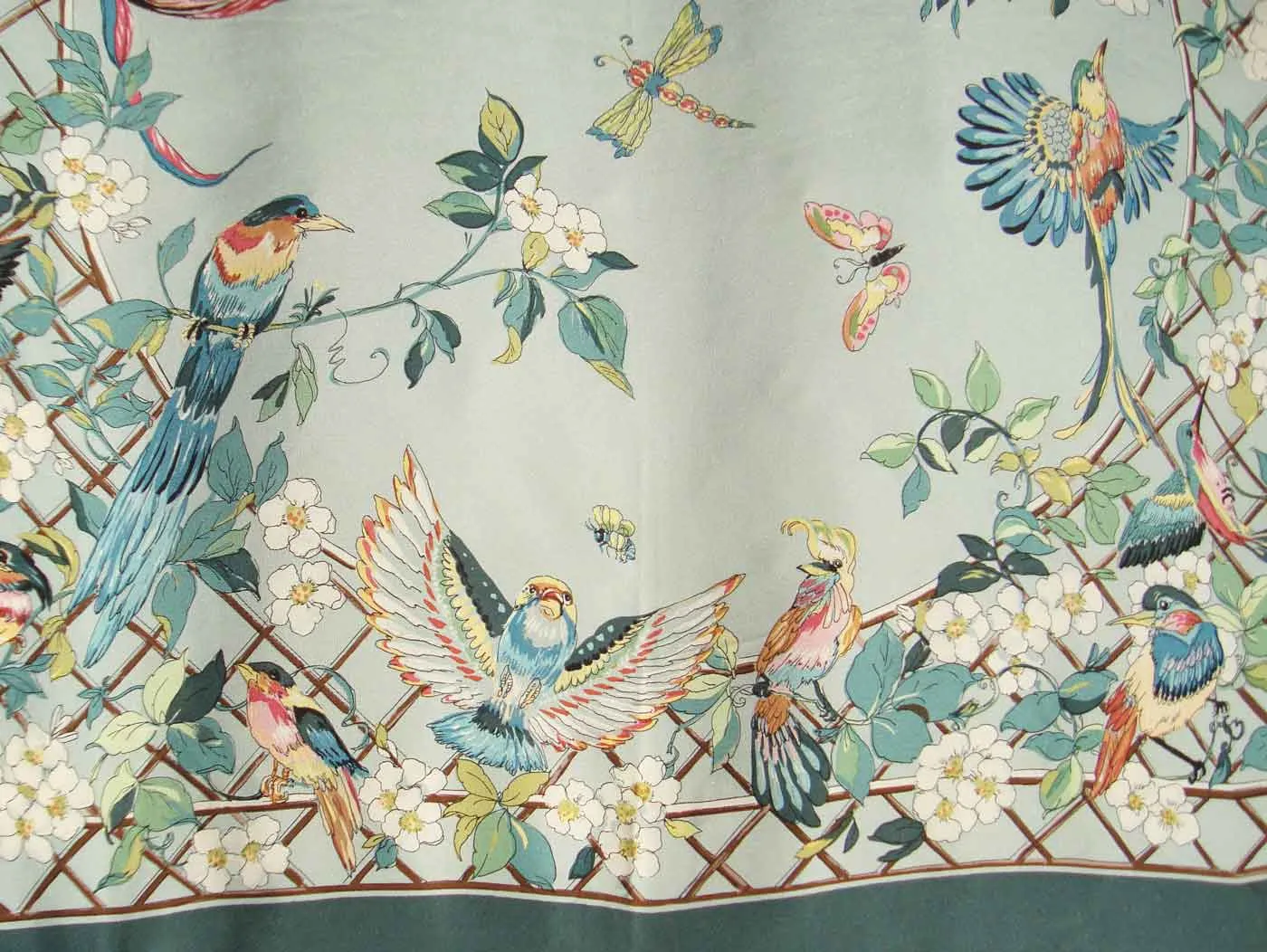 Vintage Silk Scarf Exotic Birds & Insects by Diane Voyentzie 35 x 35