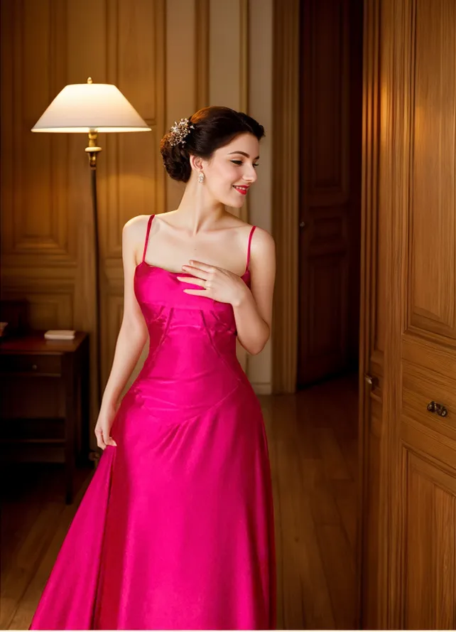 Vintage Spaghetti-straps princess style satin long prom dress