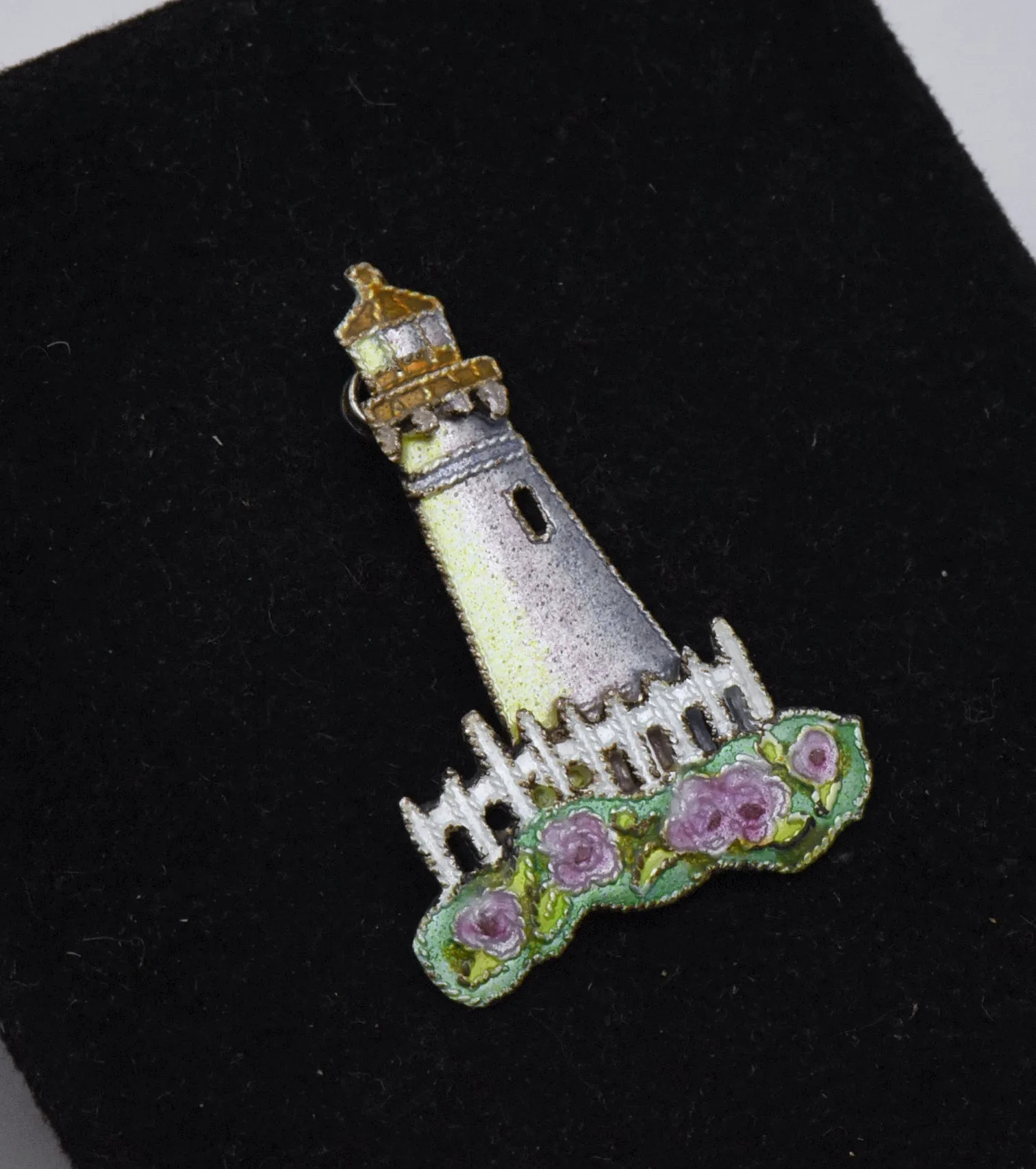 Vintage Sterling Silver Enameled Lighthouse Pendant