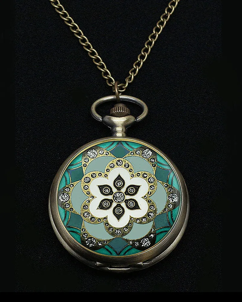 Vintage Style Art Deco Pocket Watch Pendant 3