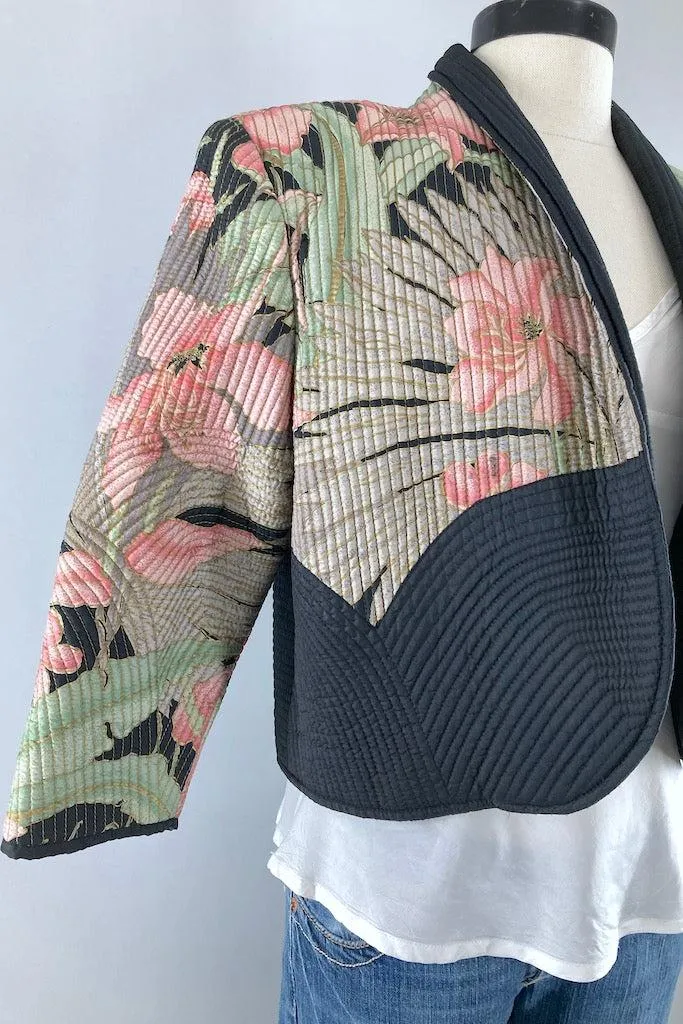 Vintage Tropical Floral Print Silk Jacket