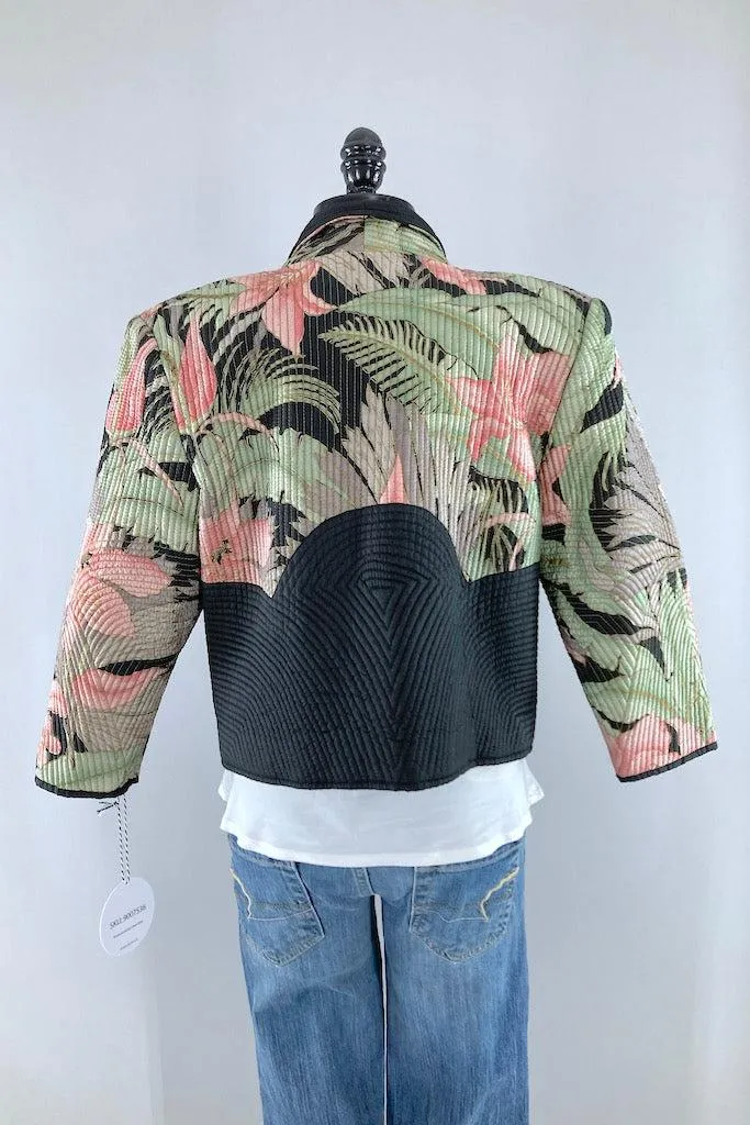 Vintage Tropical Floral Print Silk Jacket