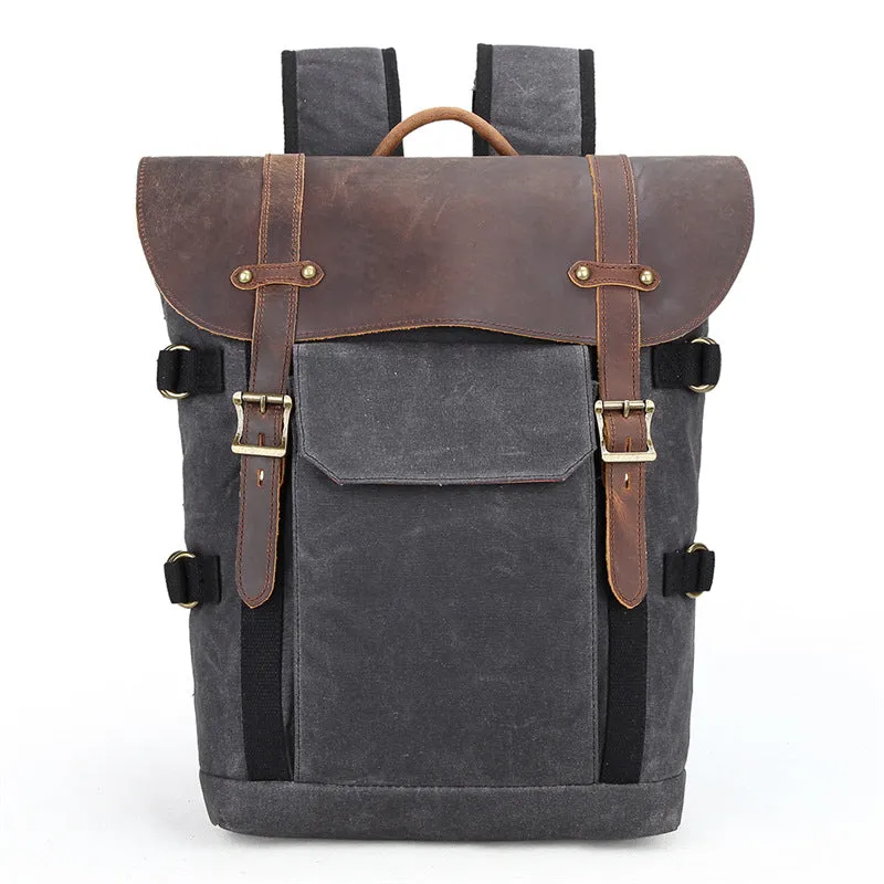 Vintage Waxed Canvas Leather SLR Camera Backpack 3033