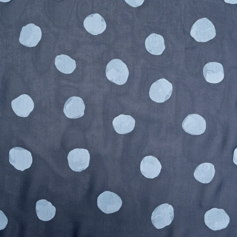 Vision Printed Spotted Dark Blue Pure Silk Georgette