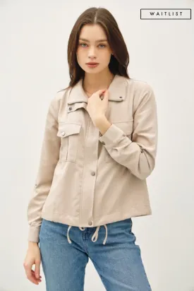 Waitlist 3/5 ♥ Angela Long Sleeve Drawstring Utility Jacket Taupe Beige