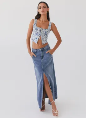 Walk This Way Denim Maxi Skirt - Blue