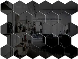 Wall1ders Big Hexagon 28 Black Acrylic Mirror Stickers for Wall, Decorative Items Home Decoration for Bedroom, Living Room, Office, Study Room