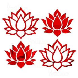 Wall1ders Small Lotus Red (Pack of 2) Acrylic Mirror Stickers for Wall, Decorative Items Home Decoration for Bedroom, Living Room, Office, Study Room