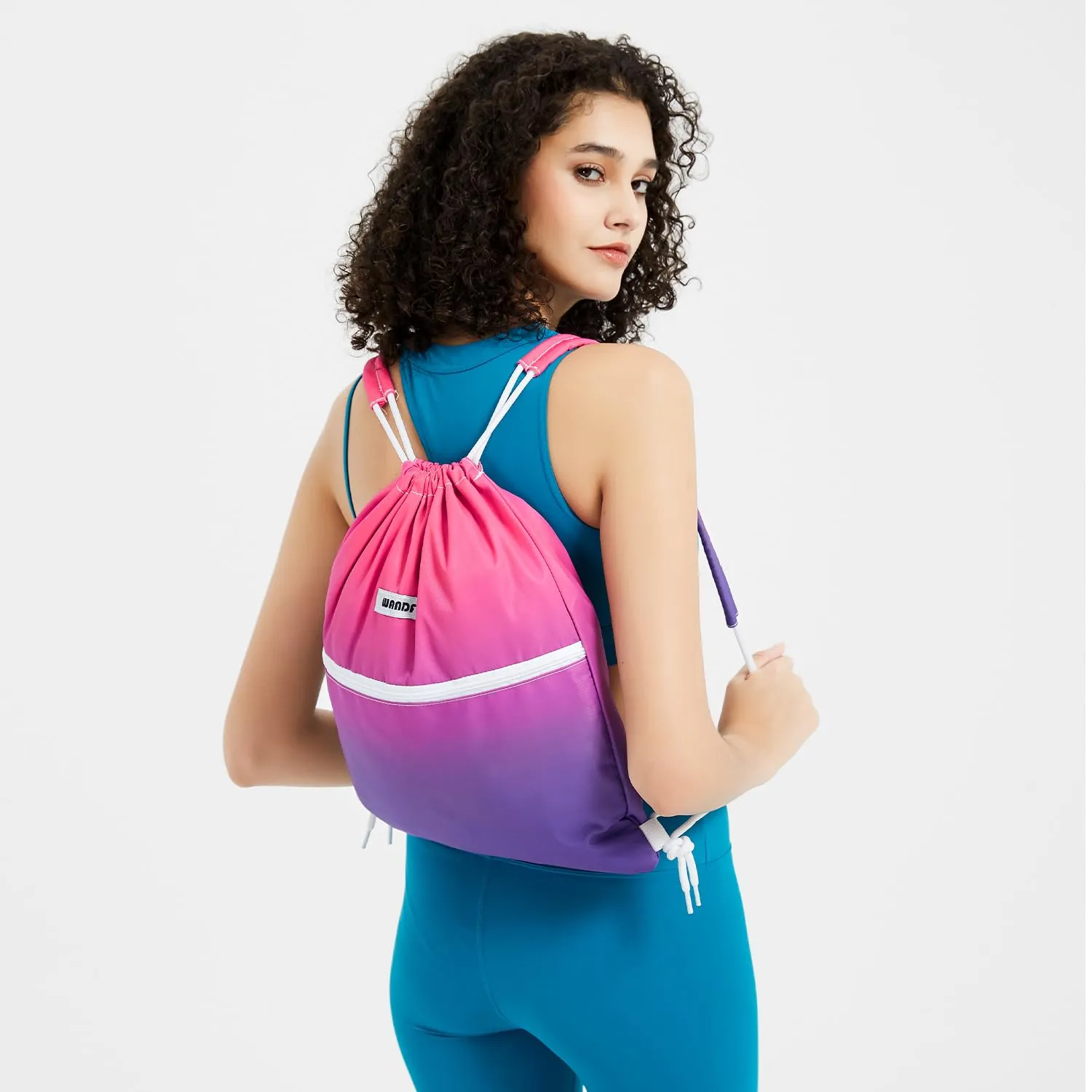 WANDF Sports Gym Drawstring Backpack with Shoulder Pads