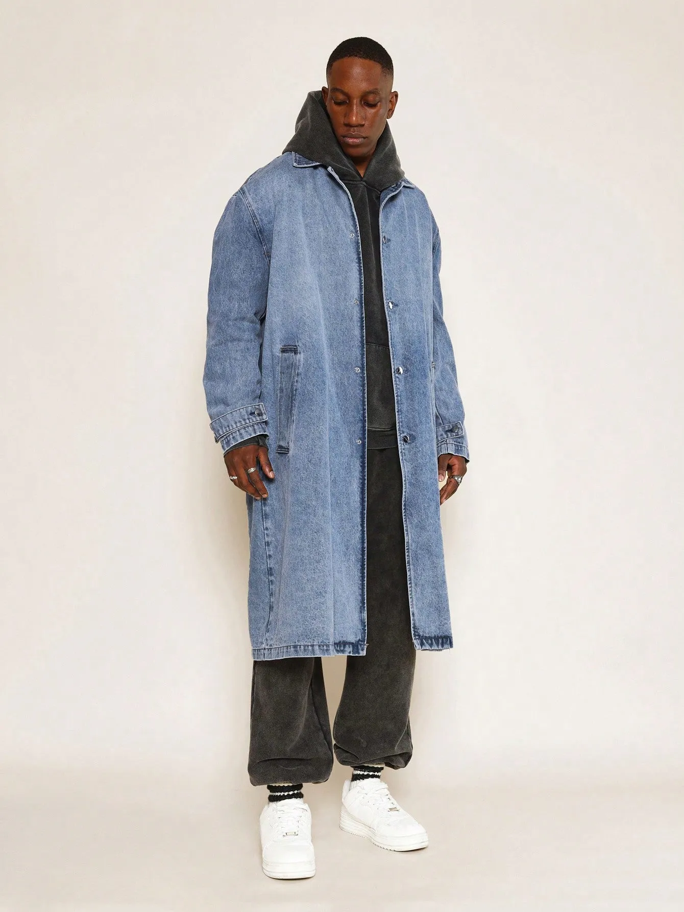 Washed Denim Trench Coat