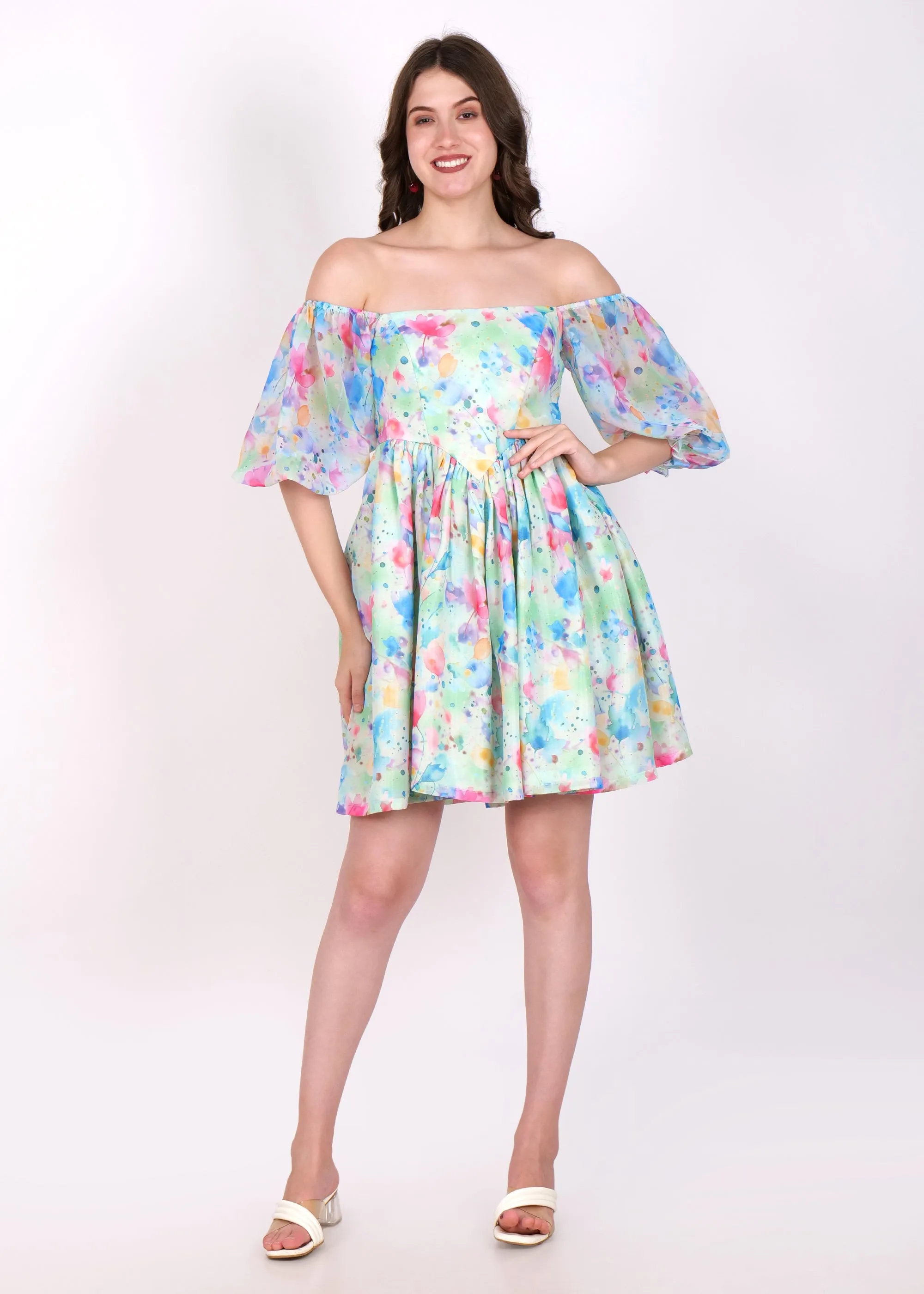 Watercolor Dream Off-Shoulder Dress