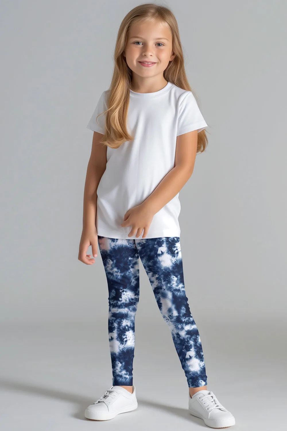 Waterfall Lucy Blue Cute Tie Dye Printed Stretch Leggings - Kids