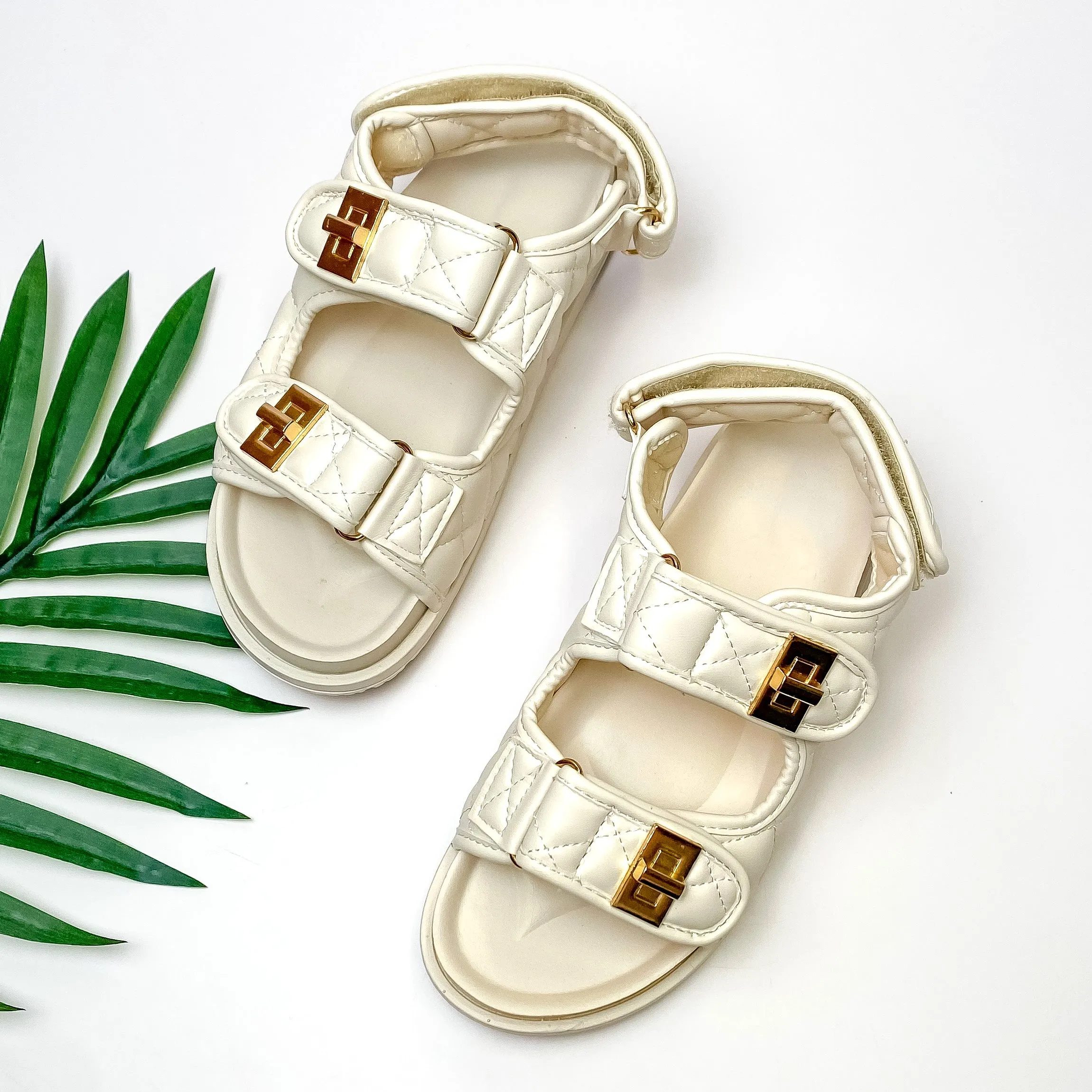 Weekend Trip Two Strap Velcro Sandals in Off White