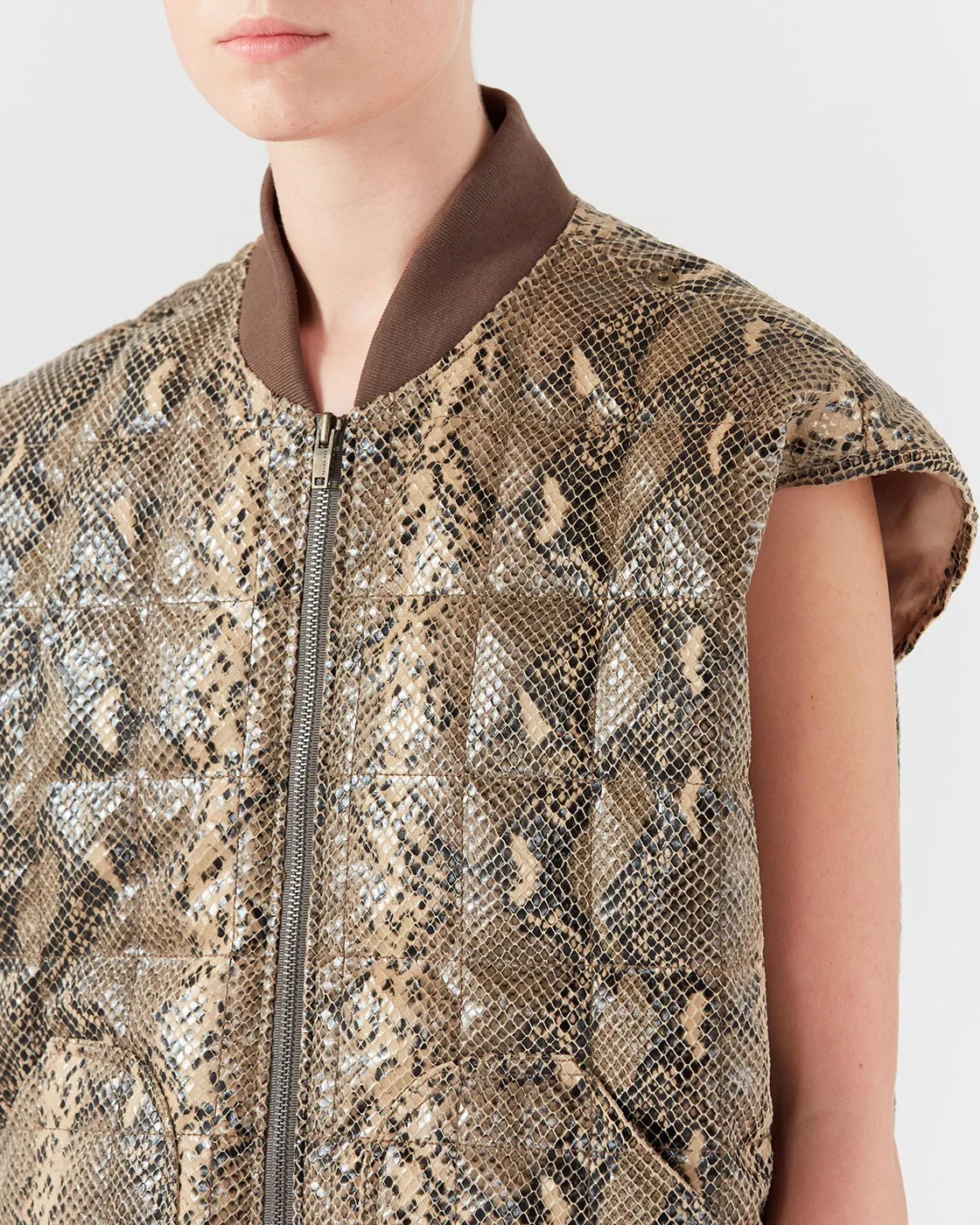 Wells Bomber Jacket Faux Leather Snake Effect Beige