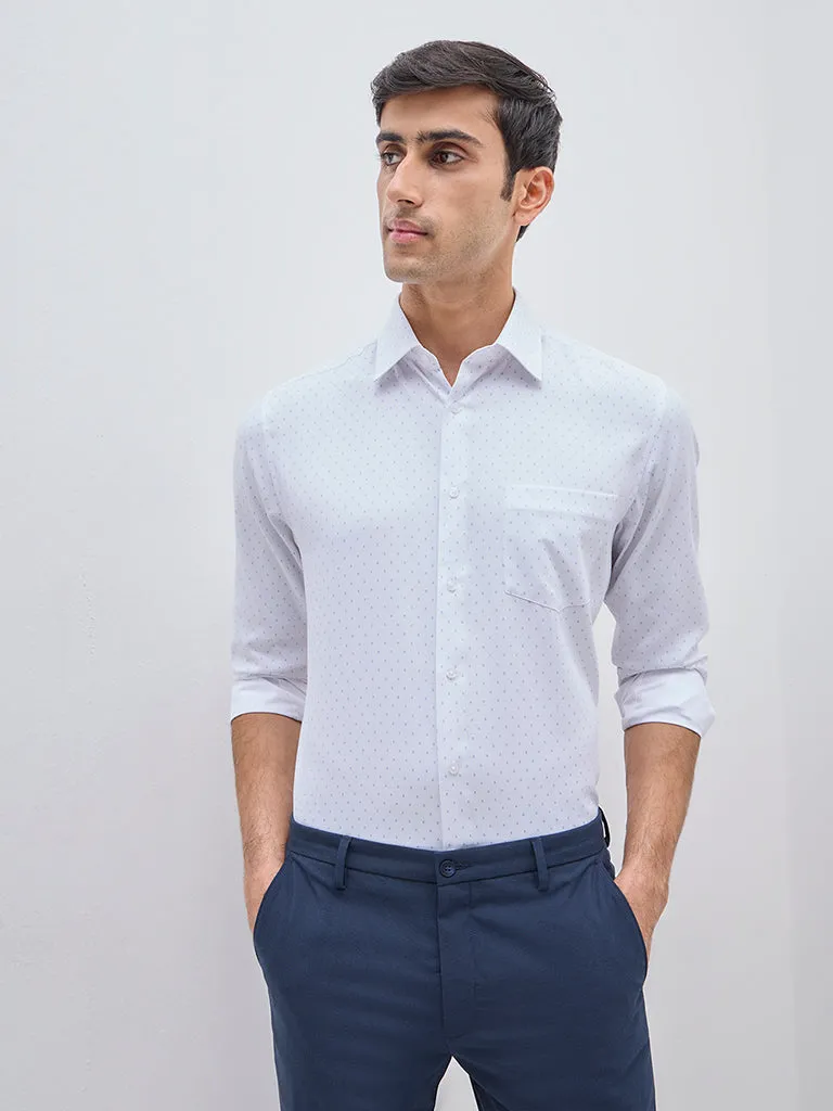 WES Formals White Polka-Dotted Slim-Fit Shirt